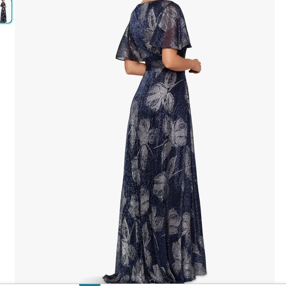 Betsy & Adam, Gun Metal Foil Print, Flutter Sleeve, Long Gown Size 12 - Picture 2 of 16